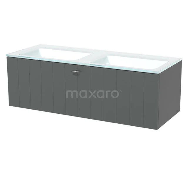 Double basin with grey rectangular basin, glass top and modern finish, ideal for a stylish bathroom.