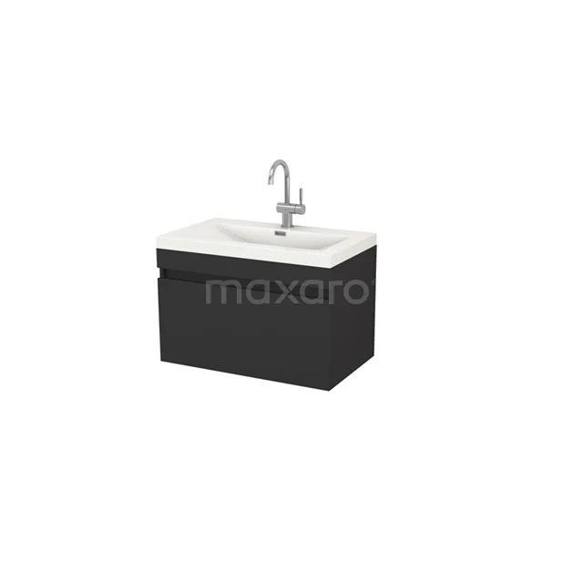 Curve Vanity units with basin | 80 cm Matte black front Mineral marble 1 drawer F01-080012301