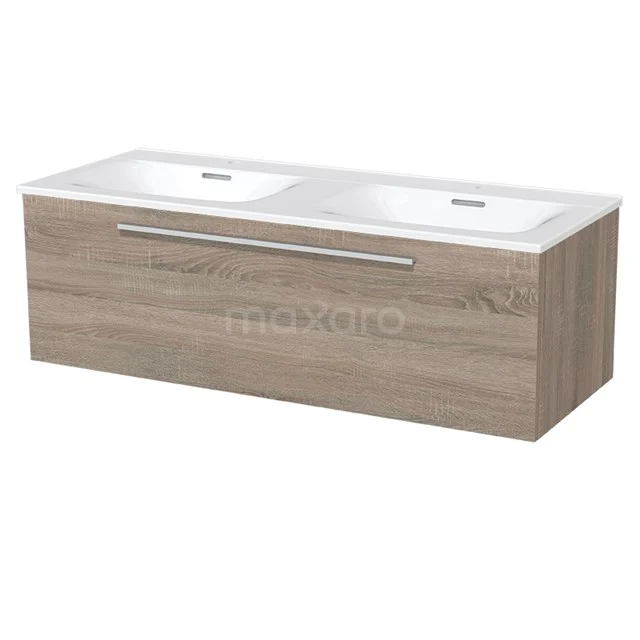 Wooden bathroom unit with double basin, modern design in oak look, ideal for stylish bathroom design.