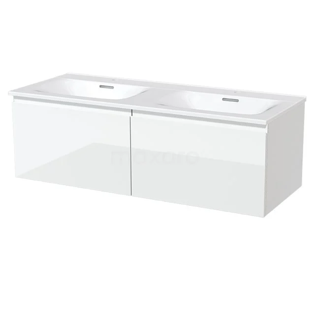 White bathroom unit with vanity units with basin, modern rectangular shape and glossy finish, ideal for spacious bathroom storage.