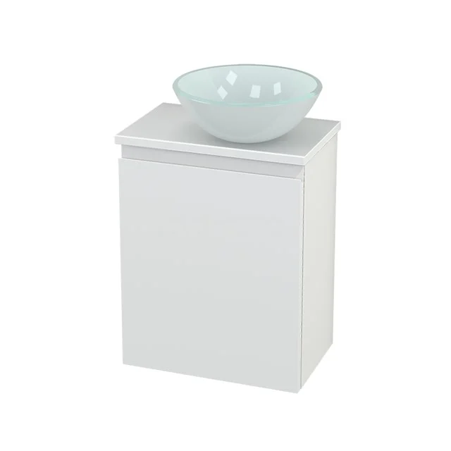 Toilet unit with Countertop wash basin Glass Modulo+ Pico Matte white 41cm BMC000632 White bathroom unit with drawers and light blue ceramic basin, modern design ideal for compact bathrooms.