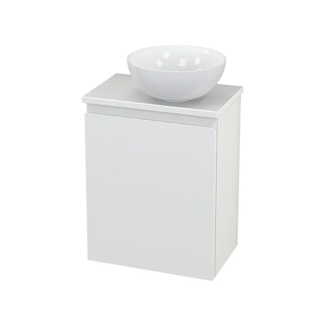 White bathroom unit with basin, modern rectangular cabinet made of wood and ceramic wash basin, ideal for compact bathrooms.