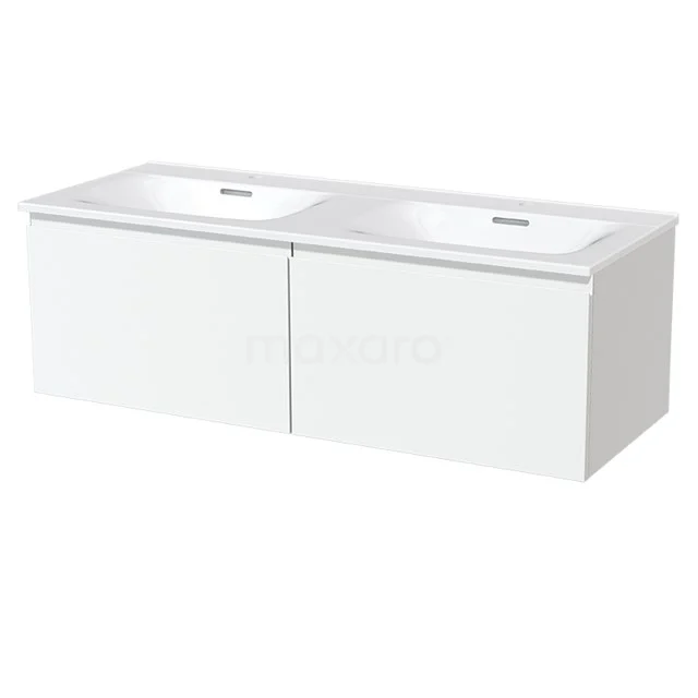 Modulo Waschtische | 120 cm Matt Weiß Grifflos front Keramik 2 nebeneinanderliegende Schubladen BMW12-00068 Weiße Doppelwaschbecken mit Kunststoffverkleidung, minimalistisches Design, ideal für moderne Bäder.