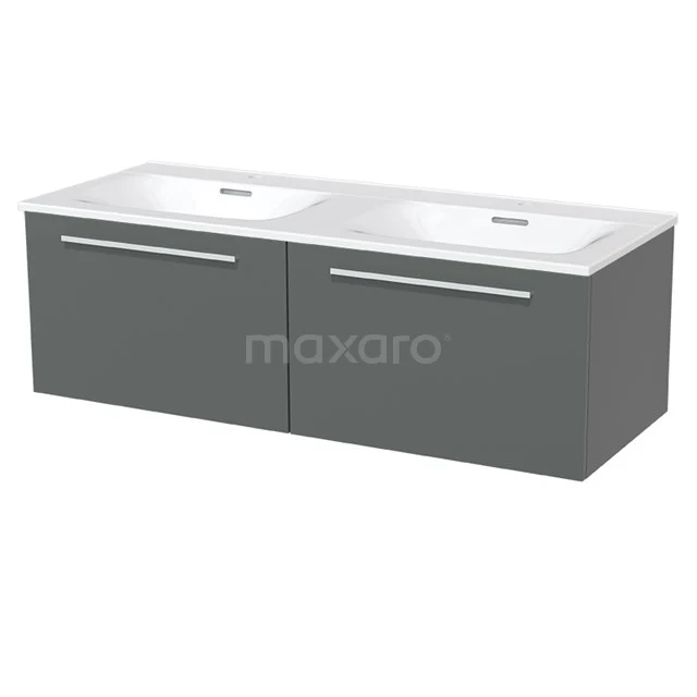 Grey double basin with base cabinet, modern melamine finish, ideal for a stylish and organised bathroom.