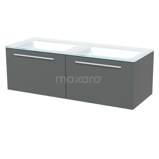 Modulo Waschtische | 120 cm Mittelgrau Flach front Glas 2 nebeneinanderliegende Schubladen BMW12-00085 Doppelte graue Waschtischunterschrank mit Glasplatte, modernes Design, ideal für Badezimmerlagerung.