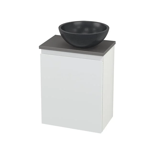 Toilet unit with countertop wash basin Natural stone Modulo+ Pico Matte white 41cm BMC000643 White bathroom unit with dark grey vanity units for countertop wash basin, minimalist design and high-quality finish for modern bathrooms.