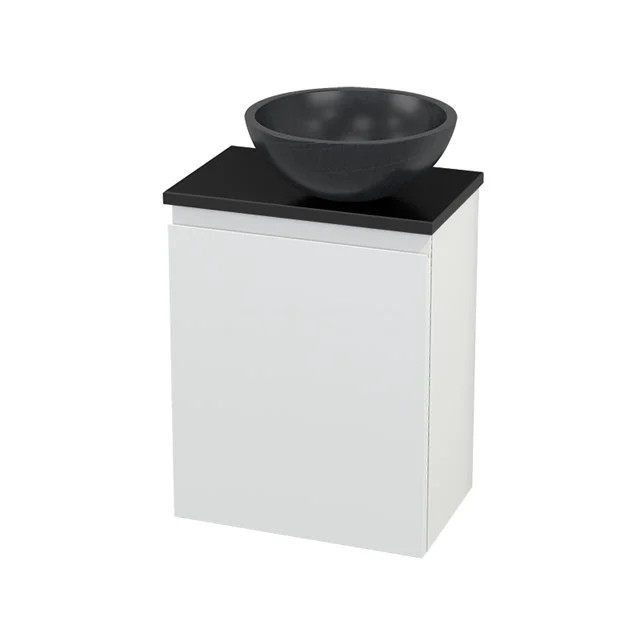 Toilet unit with countertop wash basin Natural stone Modulo+ Pico Matte white 41cm BMC000650 White Bathroom unit with black basin, modern design, suitable for compact bathrooms.