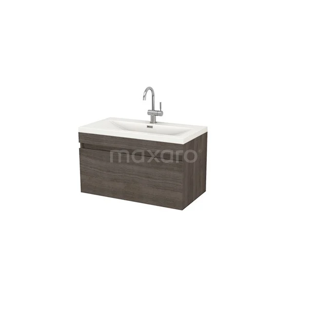 Curve Vanity units with basin | 90 cm Dark brown ash front Mineral marble 1 drawer F01-090012801