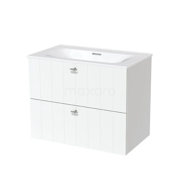 White bathroom unit with double drawers, rectangular basin and modern finish, ideal for stylish bathroom storage.