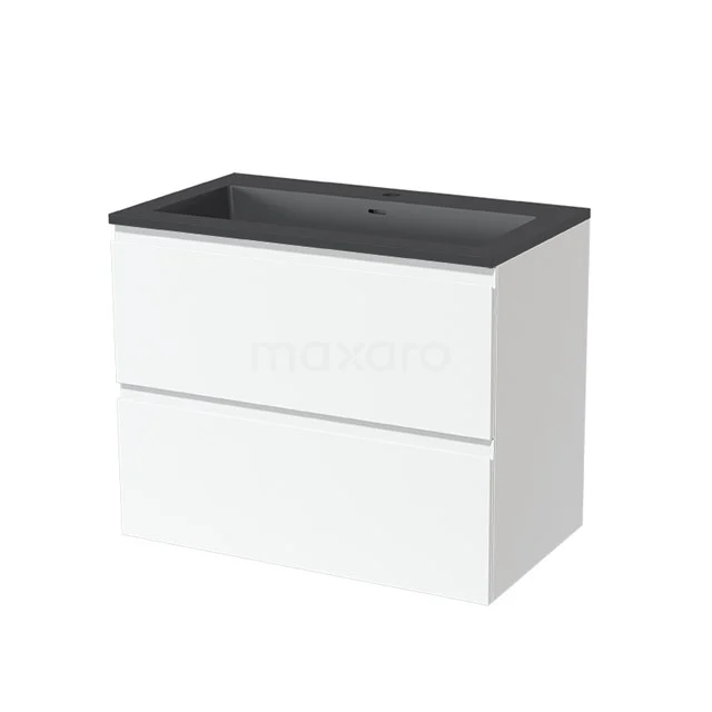White bathroom unit with two drawers, black vanity units with basin, modern design. Ideal for a contemporary bathroom.