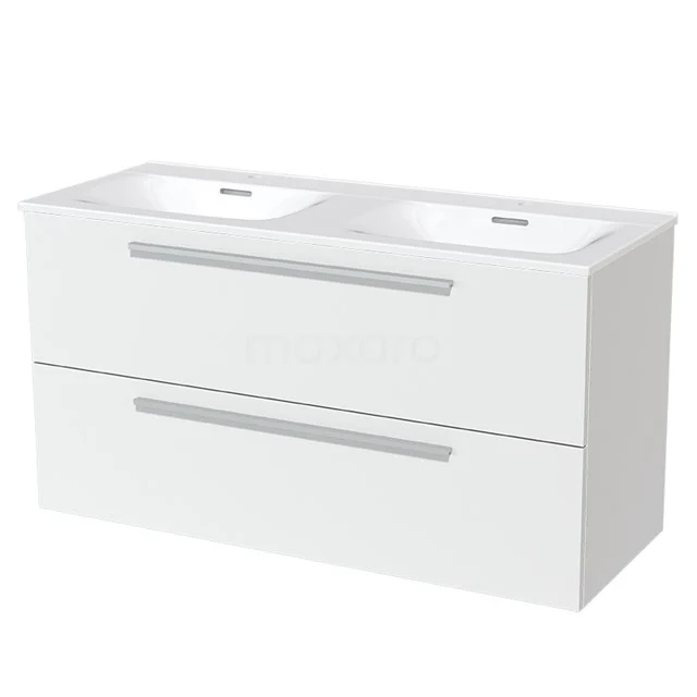Badkamermeubel 120cm Modulo Mat Wit 2 Lades Vlak Wastafel Keramiek BMW17-01508