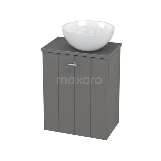 Toilet unit with Countertop wash basin Mineral marble Gloss Modulo+ Pico Basalt 41cm BMC000683 Bathroom cabinet in grey with white ceramic countertop wash basin, compact design and vertical panels for modern bathroom set-ups.