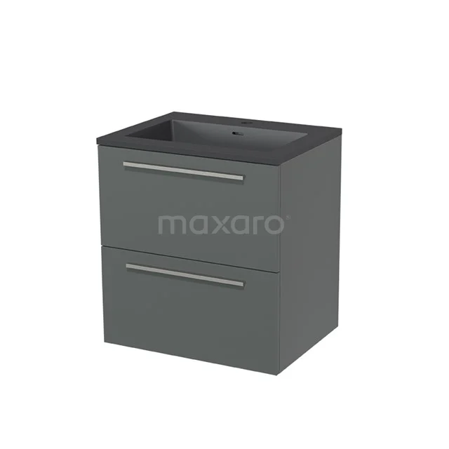 Grey bathroom furniture set with two drawers, modern finish, matte finish anthracite, integrated basin, sleek design.
