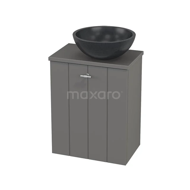 Toilet unit with Countertop wash basin Natural stone Modulo+ Pico Basalt 41cm BMC000685 Grey wooden bathroom unit with black vanity units for countertop wash basin, compact shape and subtle door knobs, ideal for stylish bathroom space.