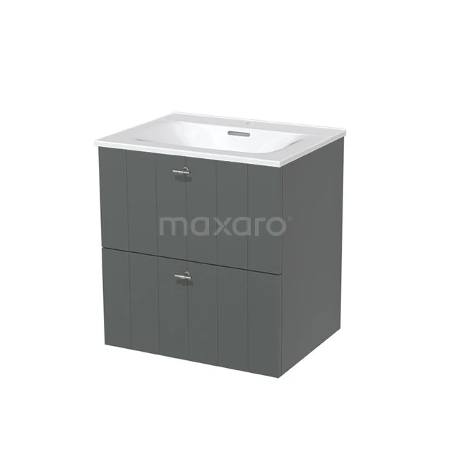 Grey bathroom furniture set with two drawers and ceramic basin, modern design from the Elegance series.