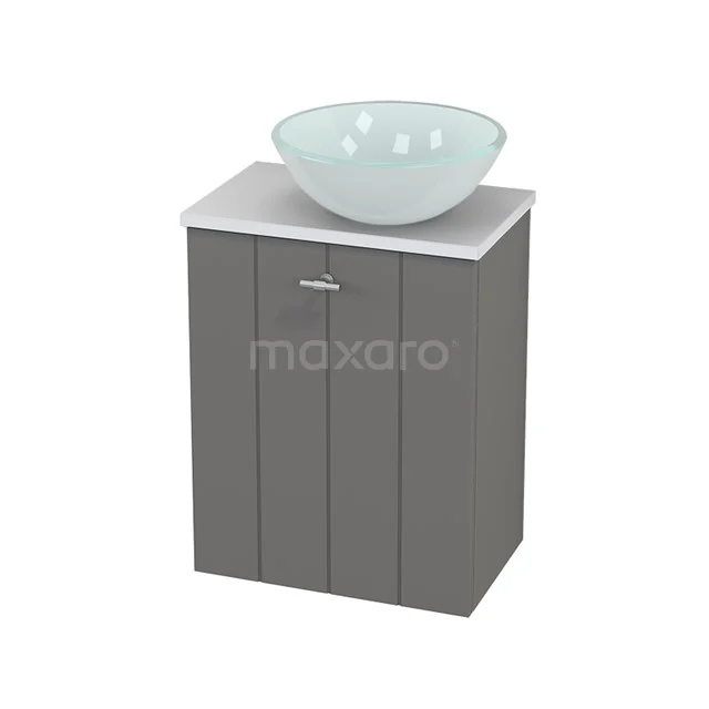 Grauer Badschrank mit weißer Waschbecken, kompaktes Design, ideal für moderne Bäder.
