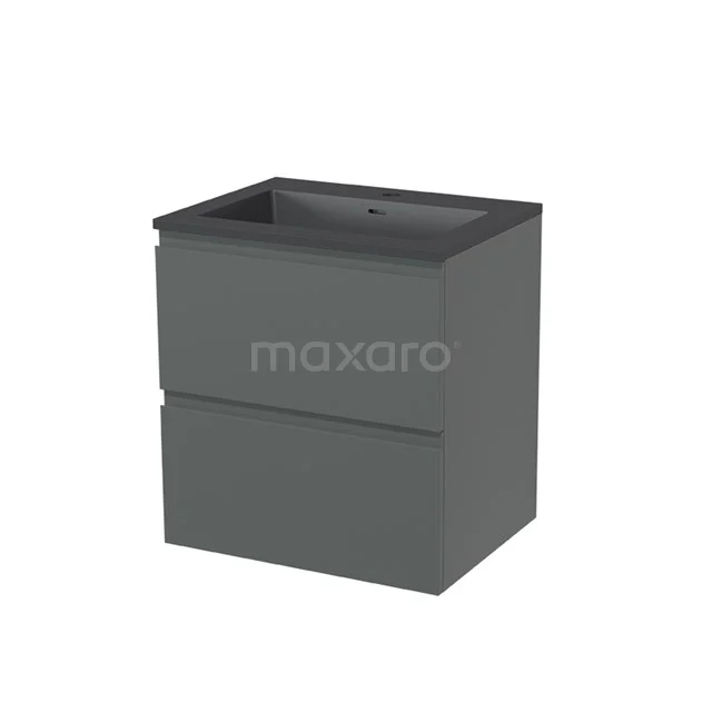 Modulo Vanity units with basin | 60 cm Mid grey Handle-less front Quartz 2 Stacked drawers BMW17-01572 Grey bathroom unit with built-in vanity units with basin, two drawers and a modern square shape. Suitable for stylish bathrooms.