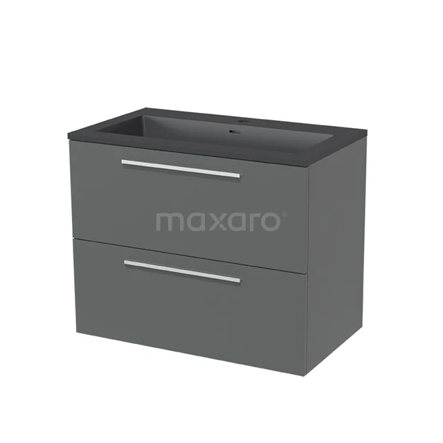 Antrazitgrauer Badschrank mit zwei Softclose-Schubladen und integriertem Waschbecken, modernes Design für stilvolle Bäder.