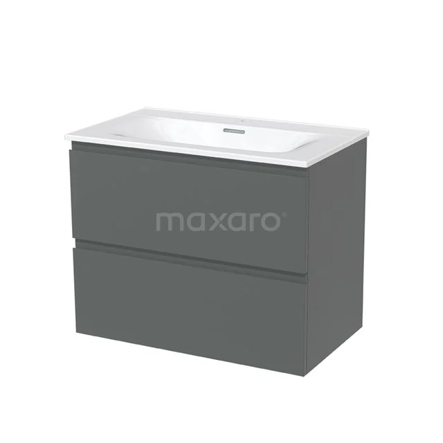 Anthracite-grey bathroom furniture set with two drawers, ceramic basin and sleek design, ideal for modern bathrooms.