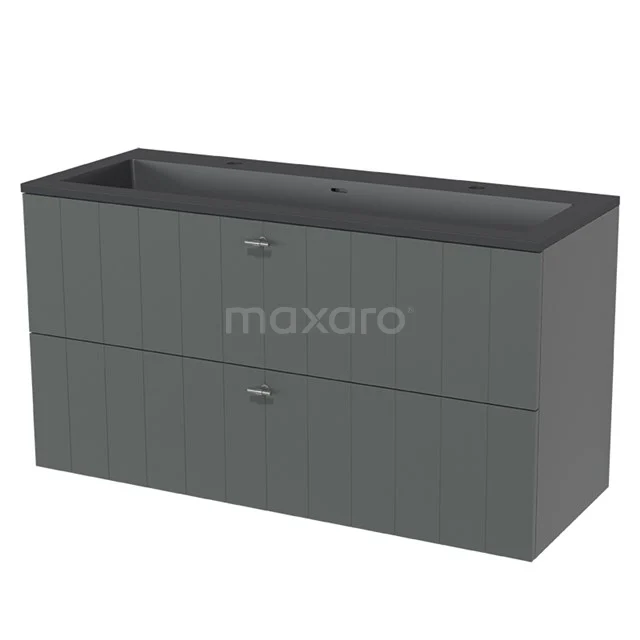 Grey bathroom furniture set with two drawers, matte anthracite finish and integrated basin from a modern design series.