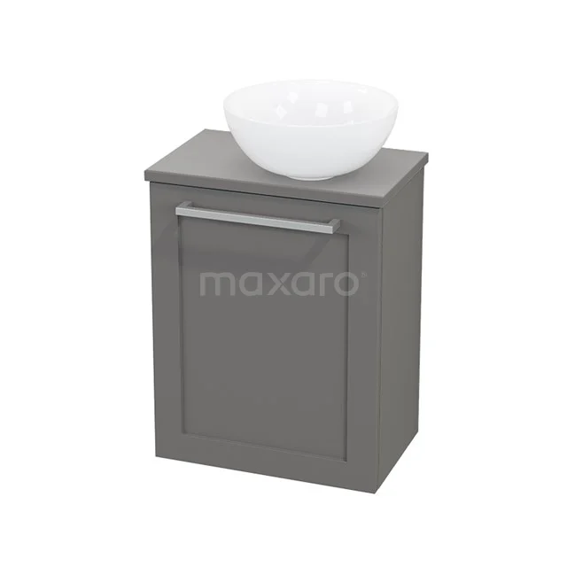 WC-Möbel mit Aufsatzwaschbecken Keramik Modulo+ Pico Basalt 41cm BMC000703 Grau Badschrank mit Schubladengriff und weißem runden Aufsatzwaschbecken, modernes Design aus Holz und ideal für kleine Bäder.