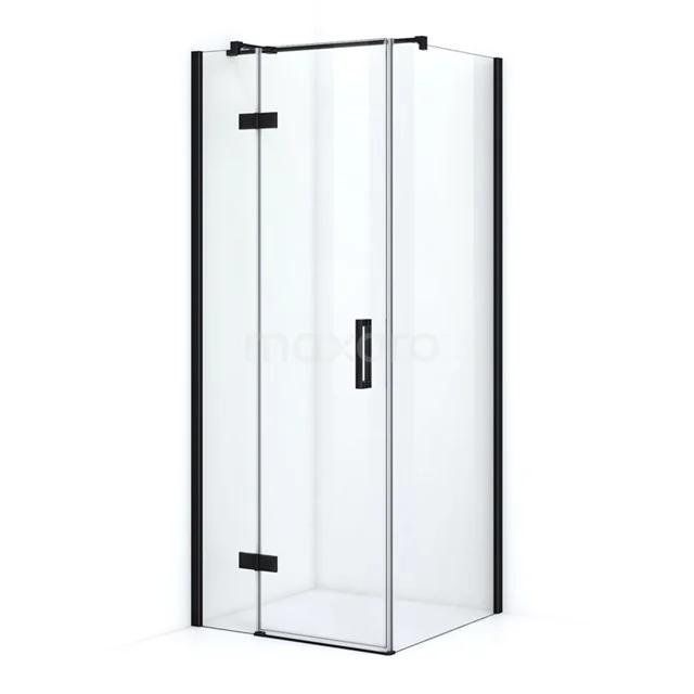 Modern square glass shower enclosure with matte black profiles, ideal for stylish bathroom decor.