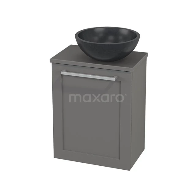 Toilet unit with Countertop wash basin Natural stone Modulo+ Pico Basalt 41cm BMC000706 Grey bathroom cabinet with black basin bowl, modern design, compact size and metal handle.