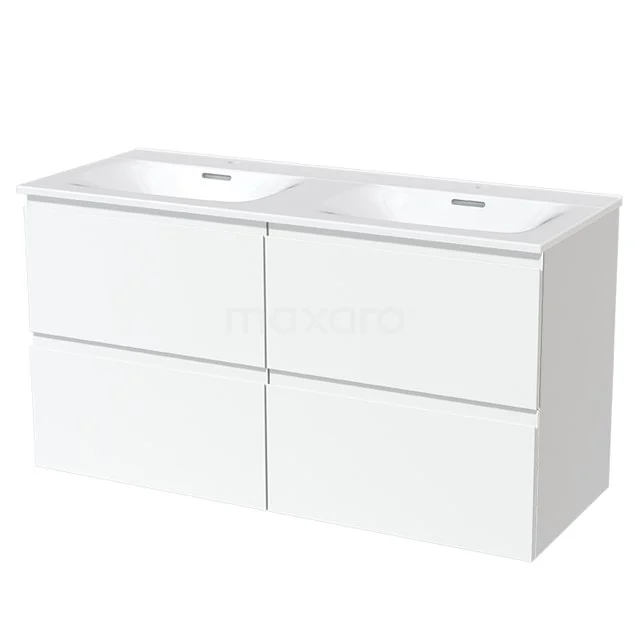 White double basin with four drawers, sleek design, perfect for modern bathrooms.