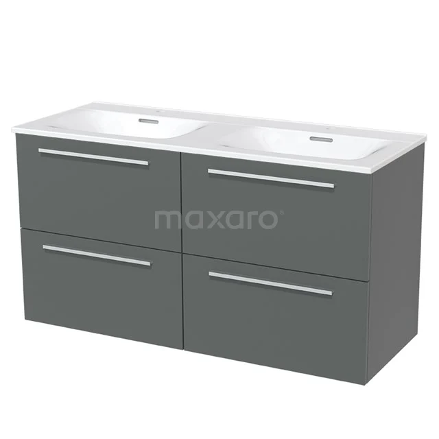 Modulo Bathroom furniture with sink | 120 cm Mid grey Flat front Ceramic 4 drawers BMW18-00356 Grey double basin vanity unit with sleek finish, four drawers and ceramic basin, perfect for modern bathrooms.