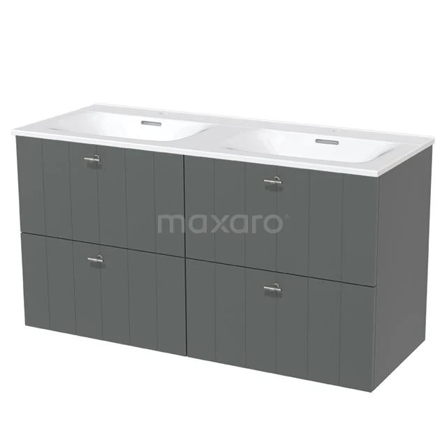 Grey double basin with four drawers, sleek design, ideal as modern vanity units with basin made of durable materials.