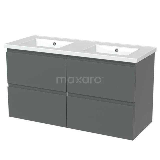 Modulo Vanity units with basin | 120 cm Mid grey Handle-less front Ceramic 4 drawers BMW18-00377 Grey bathroom furniture set with double basin, sleek four-drawer design, perfect choice for modern bathroom interiors.