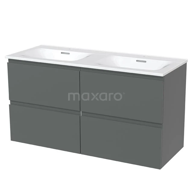 Badkamermeubel 120cm Modulo Middengrijs 4 Lades Greeploos Wastafel Keramiek BMW18-00380