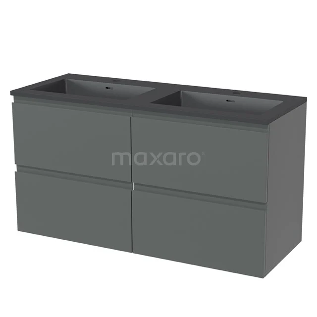 Grey double vanity unit in matt anthracite, with four drawers for bathroom storage, modern design and sleek finish.