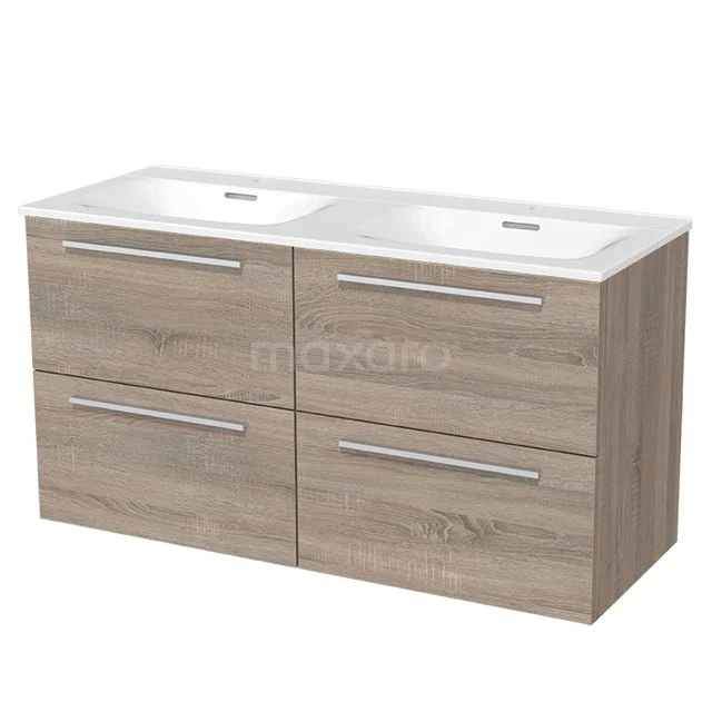 Badkamermeubel 120cm Modulo Eiken 4 Lades Vlak Wastafel Keramiek BMW18-00395