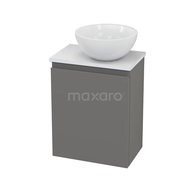 WC-Möbel mit Aufsatzwaschbecken Mineralguss Gloss Modulo+ Pico Basalt 41cm BMC001292 Grauer Badschrank mit weißem keramischen Aufsatzwaschbecken, schlankes Design und kompaktes Format für moderne Bäder.