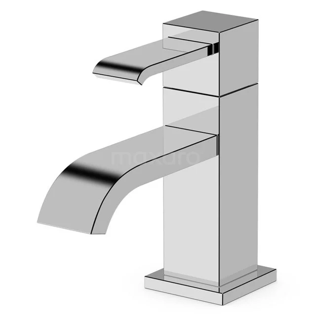 Moderne, chromatische Waschbeckenarmatur mit eckiger Formgebung, perfekt für ein stilvolles Badezimmer.