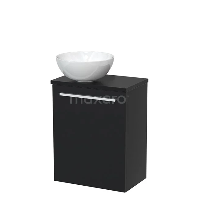 Toilet unit with wash basin | 41 cm Flat front Flat front High-gloss white Ceramic countertop wash basin Matte black worktop TMK10-04627