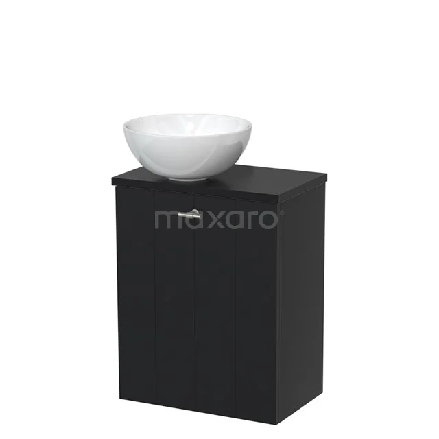 Toiletmeubel met waskom | 41 cm Mat zwart Lamel front Hoogglans wit Keramiek waskom Mat zwart blad TMK10-00008