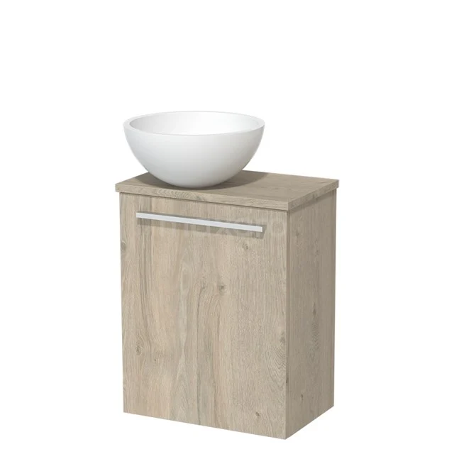 Toilet unit with wash basin | 41 cm Light grey oak Flat front Matte white Solidtop wash basin Light grey oak worktop TMK10-04872