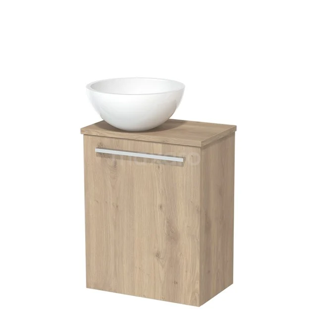 Toilet unit with wash basin | 41 cm Light brown oak Flat front High-gloss white Mineral marble countertop wash basin Light brown oak worktop TMK10-02726