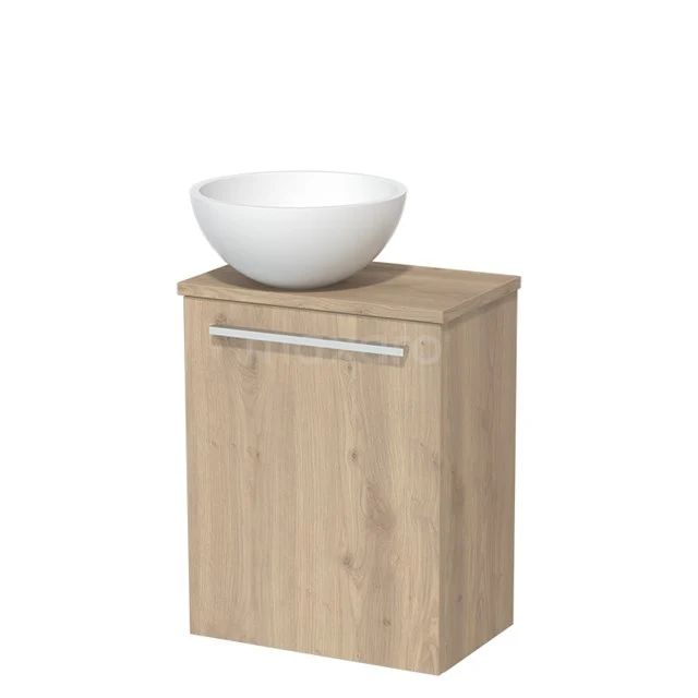 Toilet unit with wash basin | 41 cm Flat front Flat front Matte white Solidtop wash basin Light brown oak worktop TMK10-02727