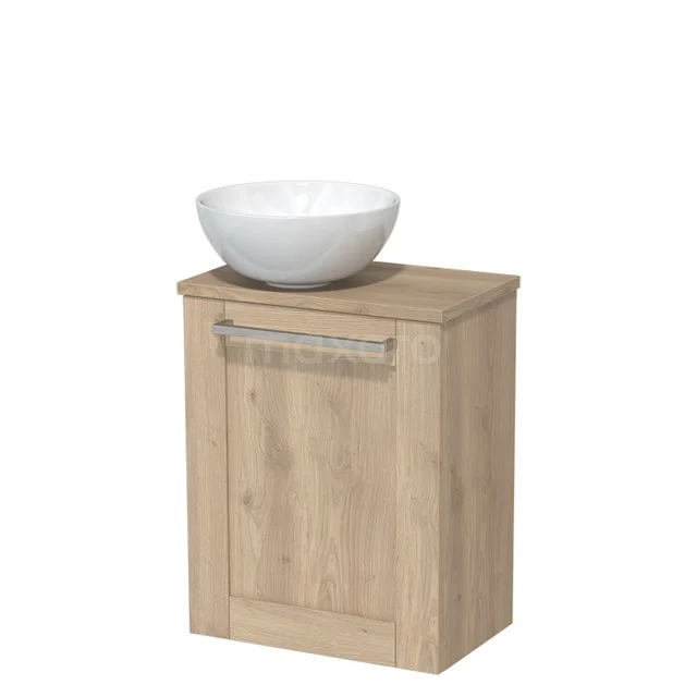 Toilet unit with countertop wash basin | 41 cm Light brown oak Frame Front High-gloss white Ceramic countertop wash basin Light brown oak worktop TMK10-02729