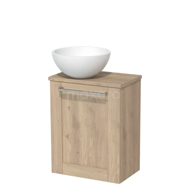 Toilet unit with countertop wash basin | 41 cm Light brown oak Front Matte white Solid surface wash basin Light brown oak worktop TMK10-02733