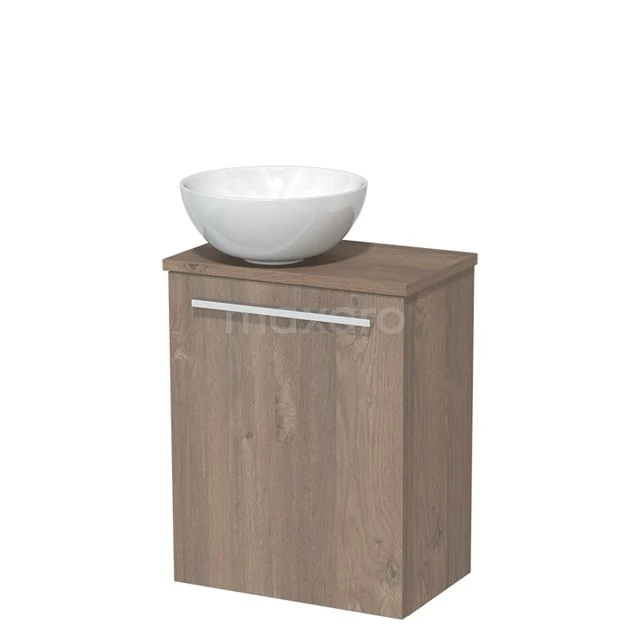 Toilet unit with wash basin | 41 cm Mid brown oak Flat front High-gloss white Ceramic countertop wash basin Mid brown oak worktop TMK10-04435