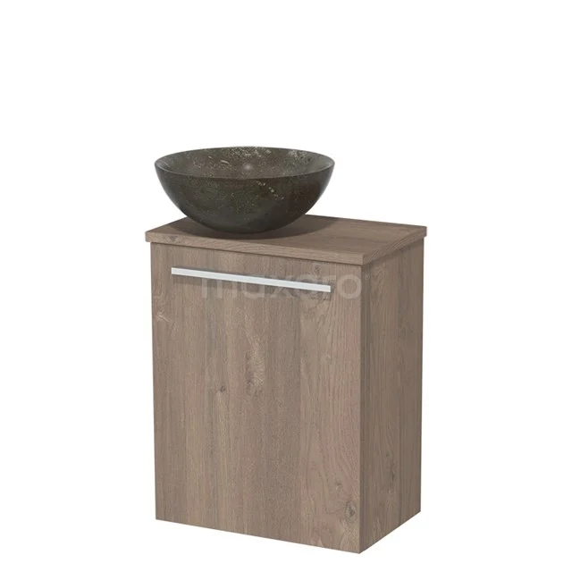 Toilet unit with wash basin | 41 cm Mid brown oak Flat front Blue stone Natural stone Countertop wash basin Mid brown oak worktop TMK10-04436
