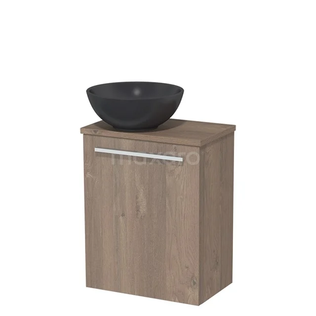 Toilet unit with wash basin | 41 cm Mid brown oak Flat front Matte black Quartz wash basin Mid brown oak worktop TMK10-04440