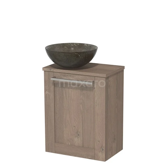 Toiletmeubel met waskom | 41 cm Middenbruin eiken Kader front Blue stone Natuursteen waskom Middenbruin eiken blad TMK10-04442