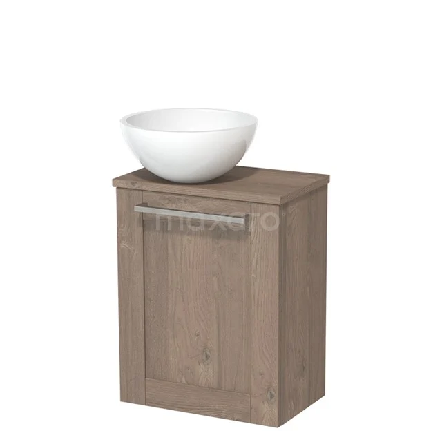 Toilet unit with wash basin | 41 cm Mid brown oak Frame Front High-gloss white Mineral marble countertop wash basin Mid brown oak worktop TMK10-04444