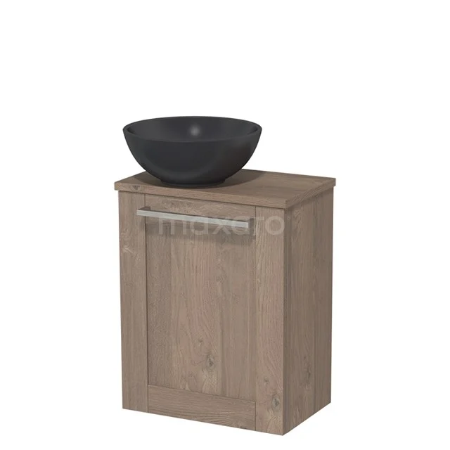 Toilet unit with wash basin | 41 cm Mid brown oak Frame Front Matte black Quartz countertop wash basin Mid brown oak worktop TMK10-04446