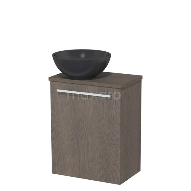Toilet unit with countertop wash basin | 41 cm Dark brown oak Flat front Matte black Quartz wash basin Dark brown oak worktop TMK10-04885